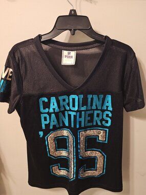PINK by Victoria's Secret NFL Carolina Panthers Sequin Jersey Tee – Size Small